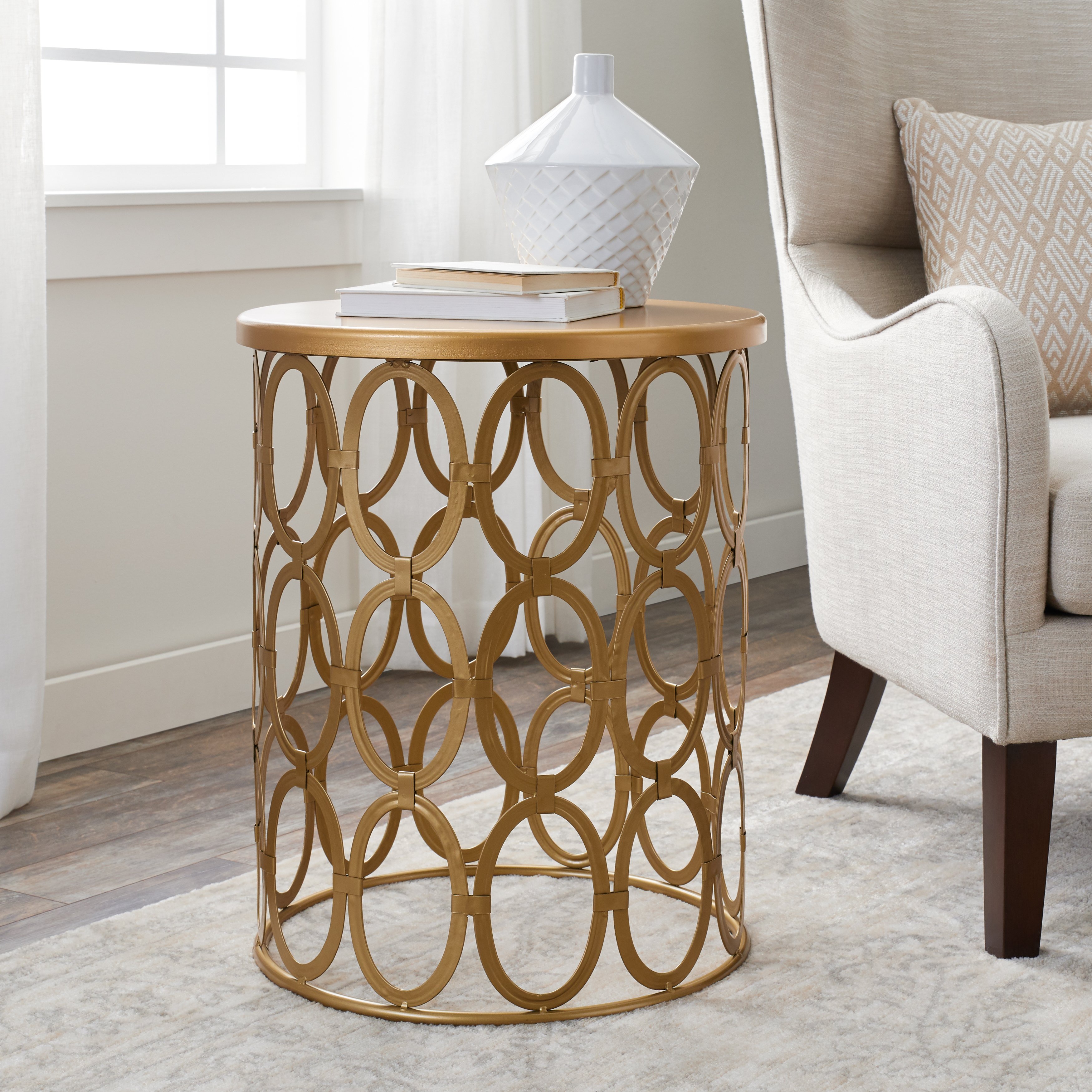 abbyson vista gold iron circles round end table antique faceted accent with glass top free shipping today small corner desk lawn chairs pineapple lights white piece coffee set