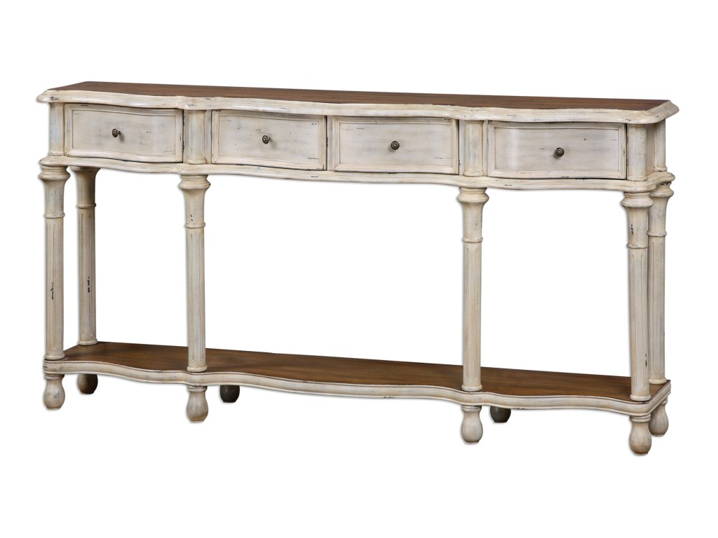 accent furniture gaultier aged white console table ruby gordon products uttermost color with drawers home sofa tables consoles black lamp for living room petrified wood side large