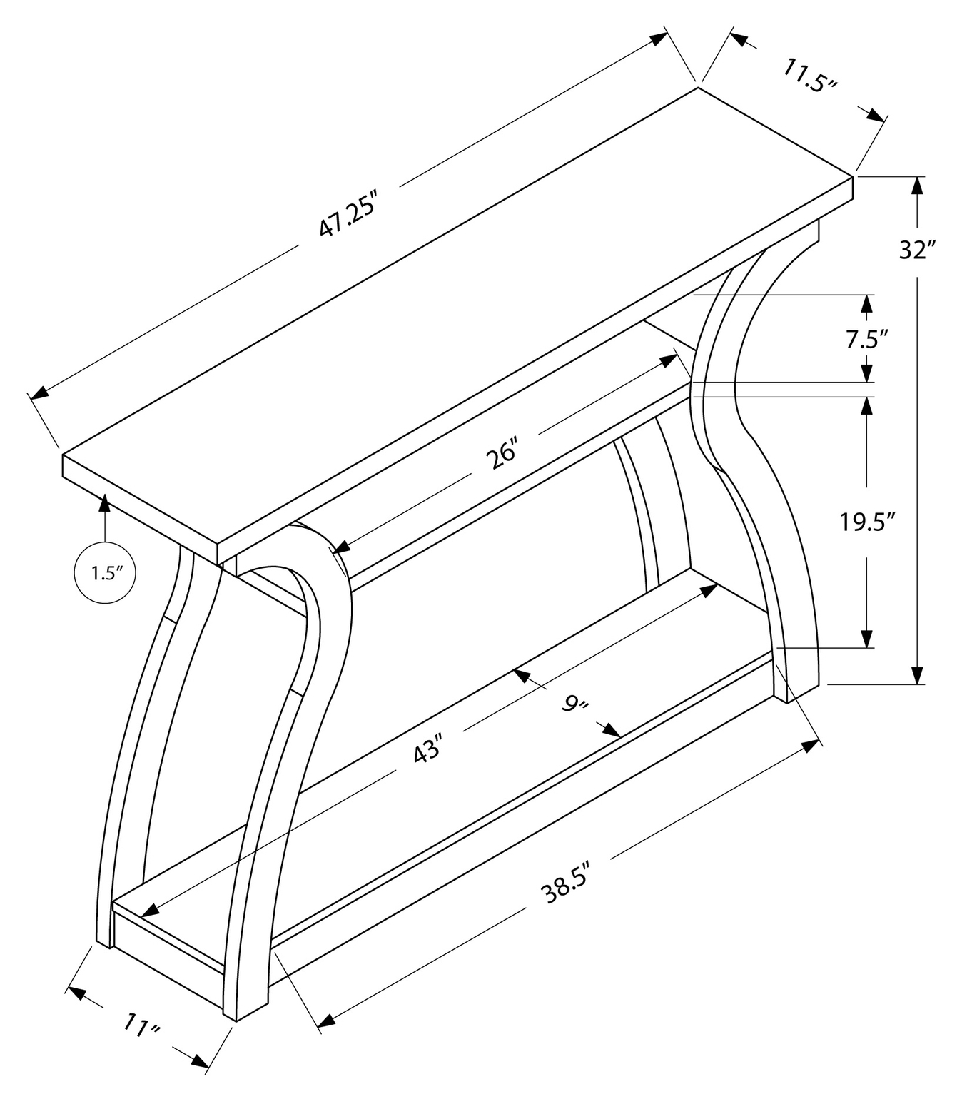 accent table cappuccino hall console accents three tiered shelf space open concept design warm finish unique and sturdy curved base use sofa your home threshold trim target