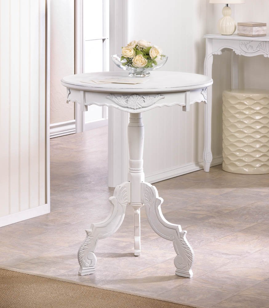 accent table white wooden rococo style vintage decor rustic tables living room pedestal cement top outdoor end pier one porch furniture metal chair legs oval brass glass coffee