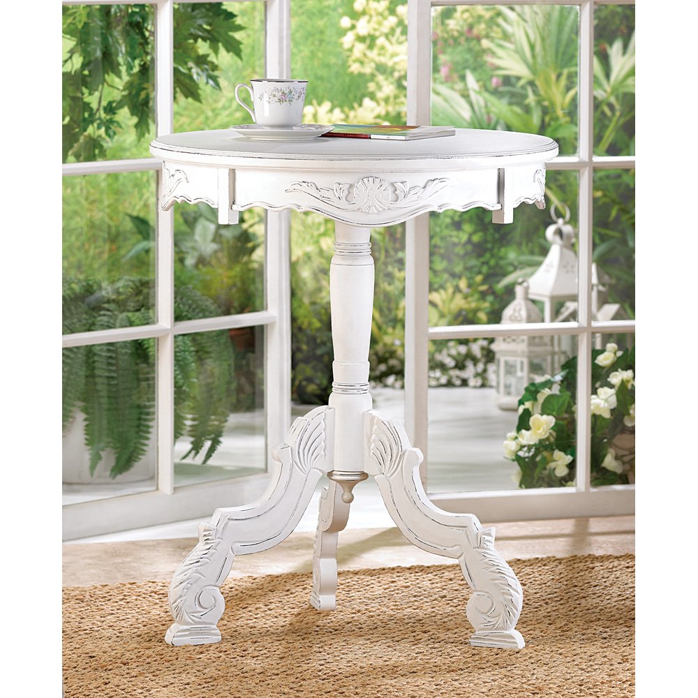 accent table white wooden rococo style vintage rustic round tables living room patio fitted plastic covers inch tablecloth navy blue hairpin leg bar stools wine rack reclaimed oak