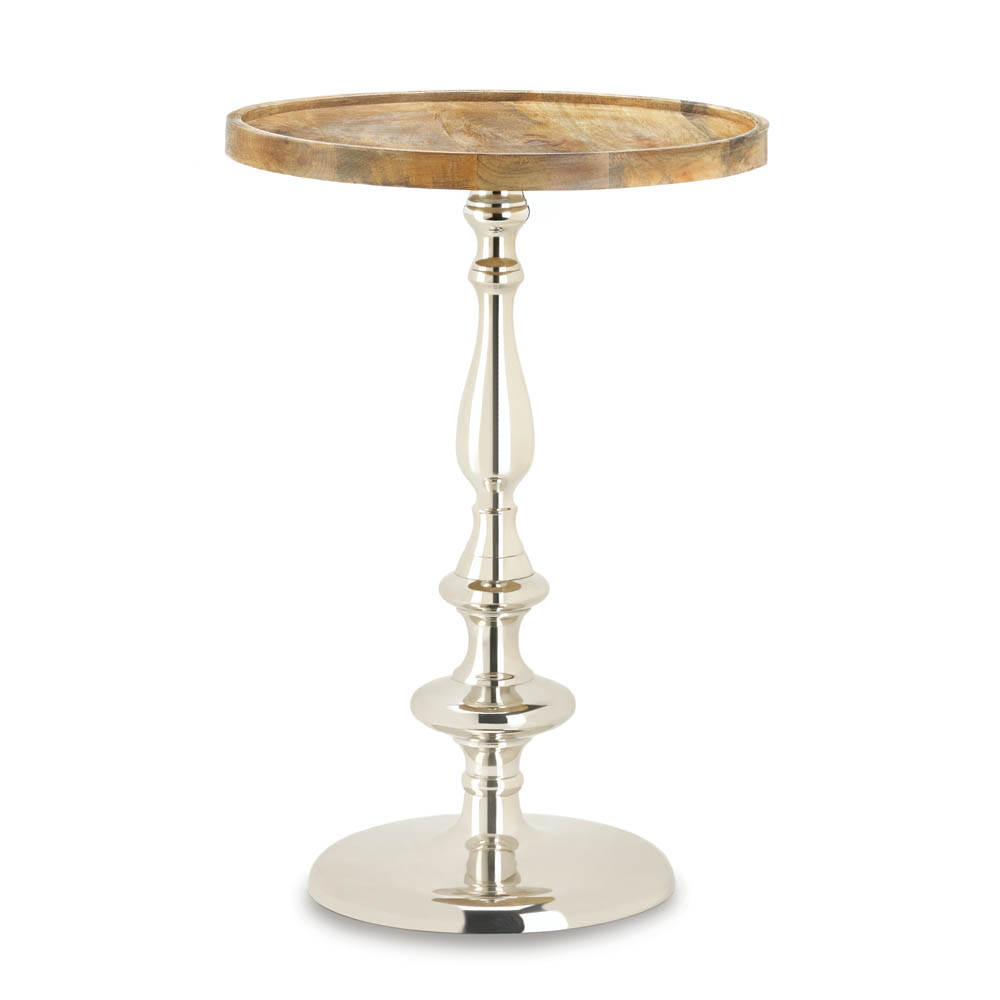 accent tables patio coffee dinning display board wood round and metal table turned spindle base hanging lamps white living room cabinet bath beyond area rugs vintage style