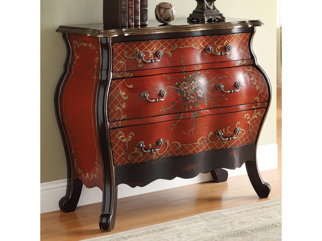 acme furniture iden cherry bombay chest with painted floral products color company marble top accent table idencherry round nightstand tablecloth small antique folding chaise