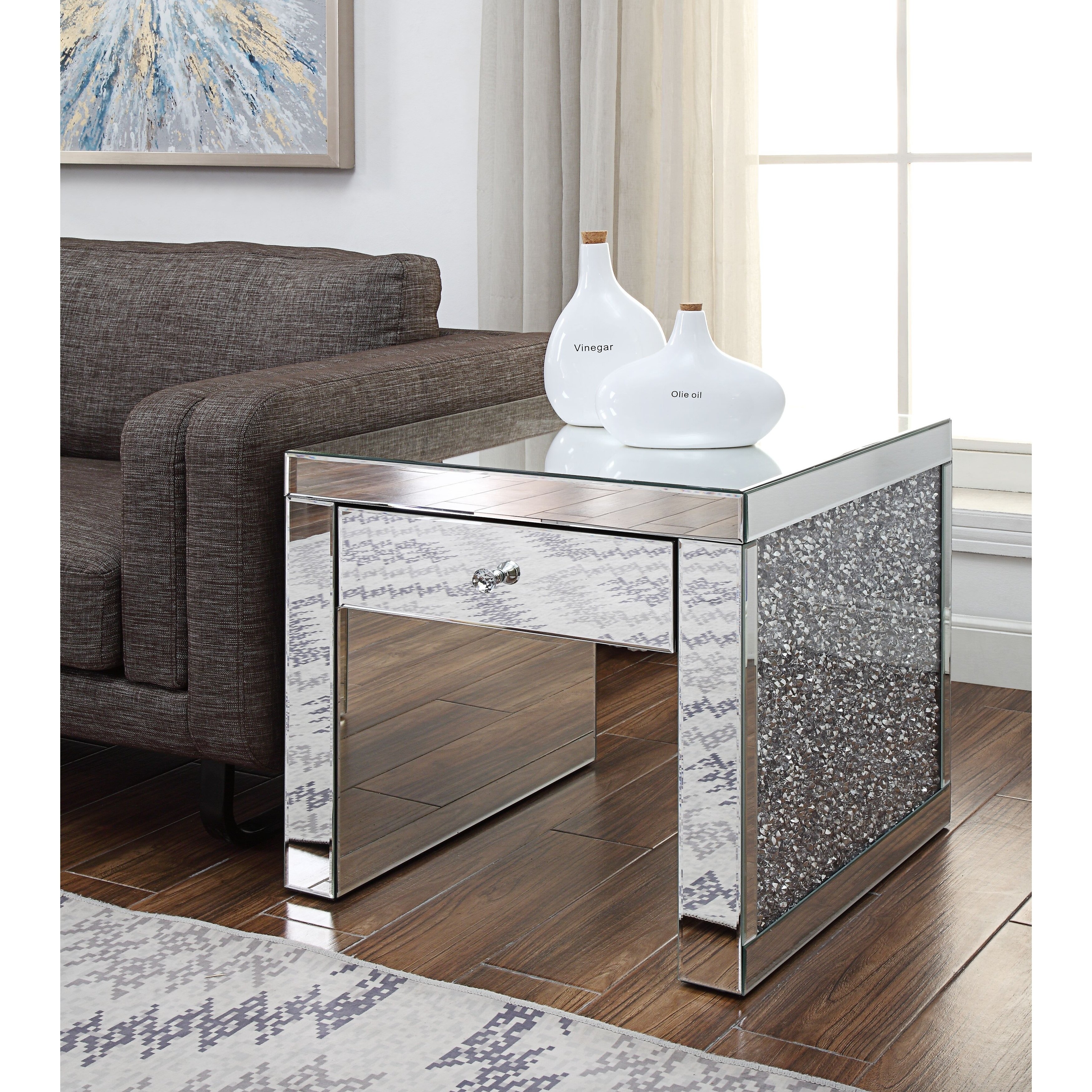 acme noland mirrored glass and faux diamond end table free accent shipping today sofa for small space living room kitchen lamp round wood side new home decoration cherry dining