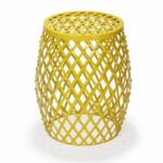 adeco home garden accent round iron metal stool side end table plant stand chair hatched diamond pattern for indoor outdoor bright yellow ikea childrens storage units ashley 150x150