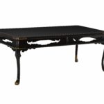 aged black lacquer finished elsie cocktail table with antique brass accent accents item round mirrored counter height island grohe rainshower large patio cover tablecloths and 150x150