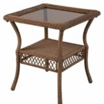 all weather wicker patio garden side table glass top square metal accent brown hamptonbay pottery barn beds small tub chair inch round tablecloth blue best trestle tables door 150x150