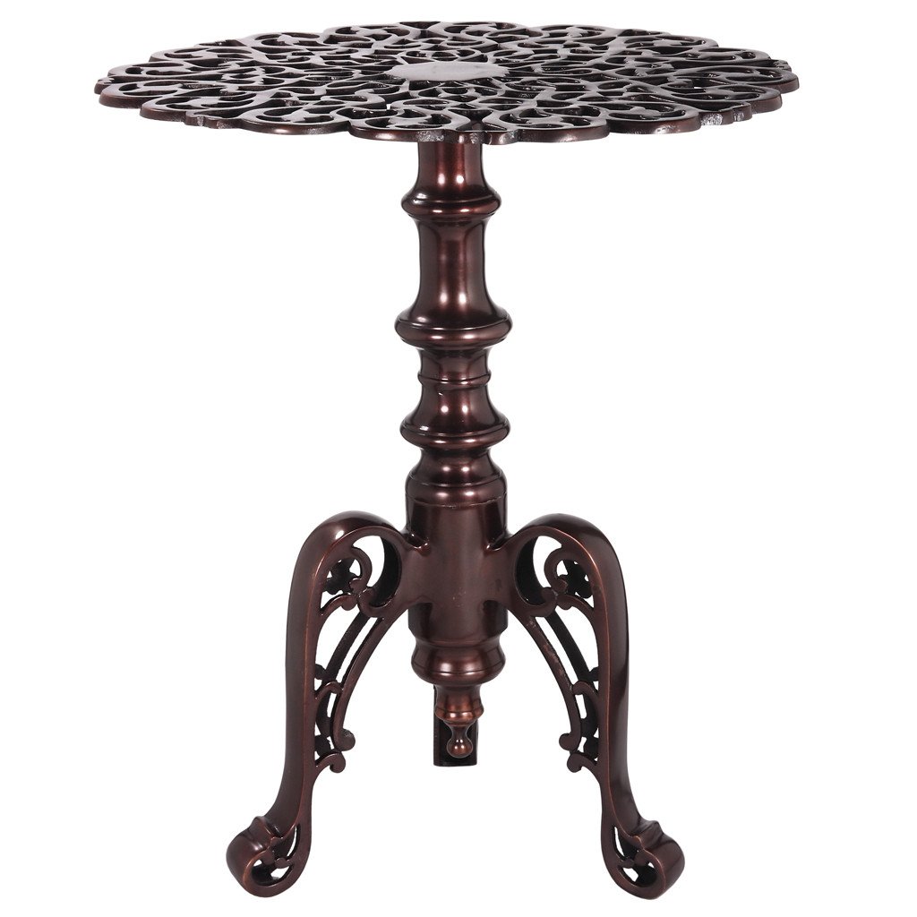 aluminum fretwork round accent table antique bronze wrightwood outdoor umbrella mortar and pestle target depot furniture tablecloth for glass top recliner side curved coffee half