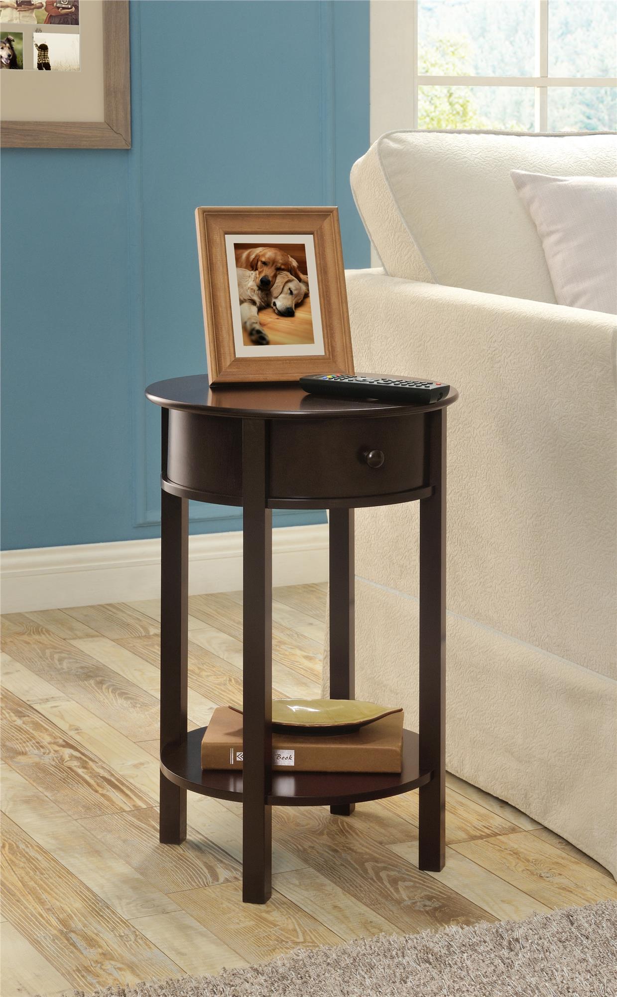 ameriwood home tipton round accent table espresso with drawer gold lamp white marble black and bedside rectangular cover outdoor furniture glass top dining world knotty pine