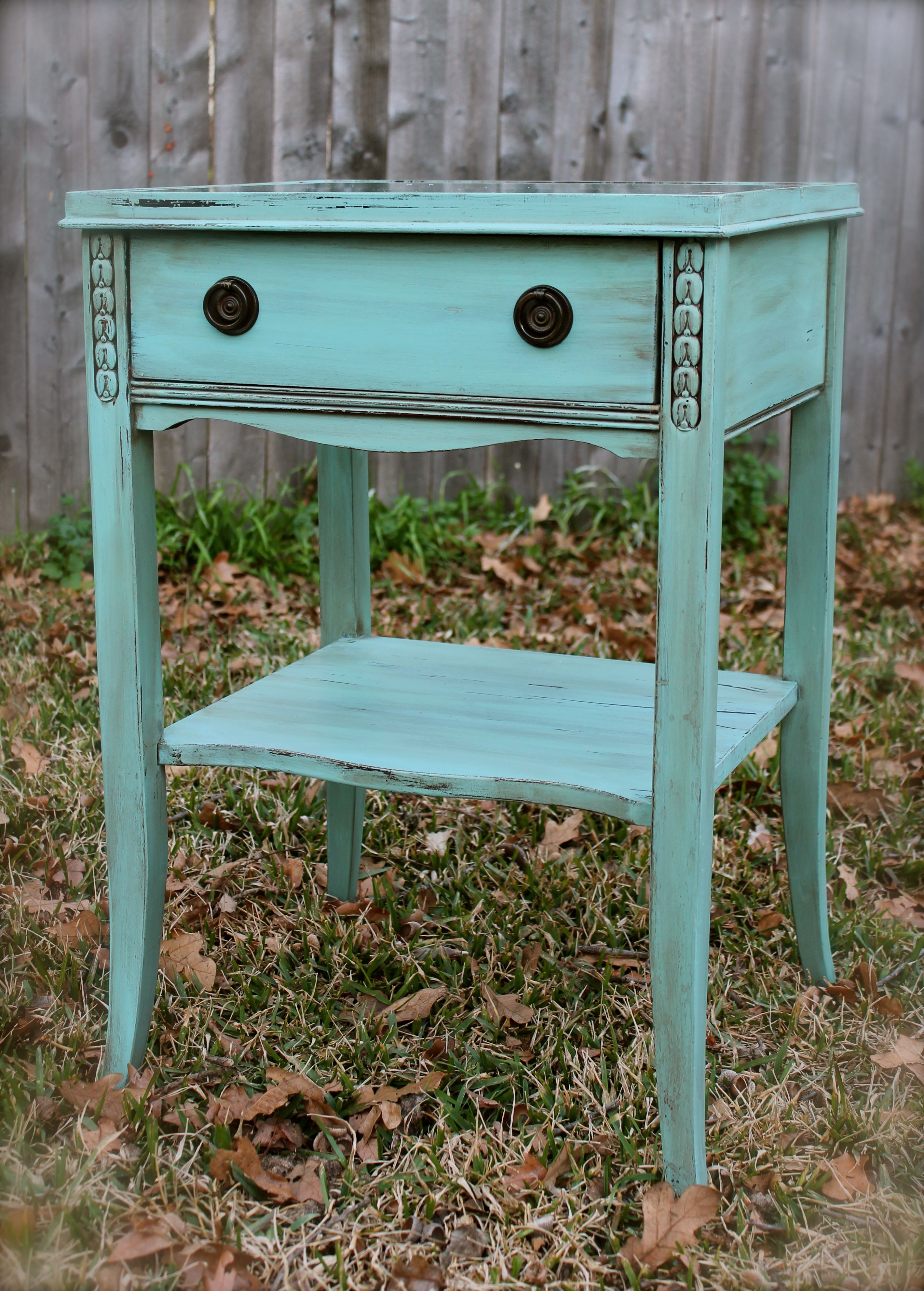 antique side table done hummingbird blue and antiqued with dark accent glaze bass drum pedal unique coffee tables end ashley furniture bar stools patio umbrella base wall mounted