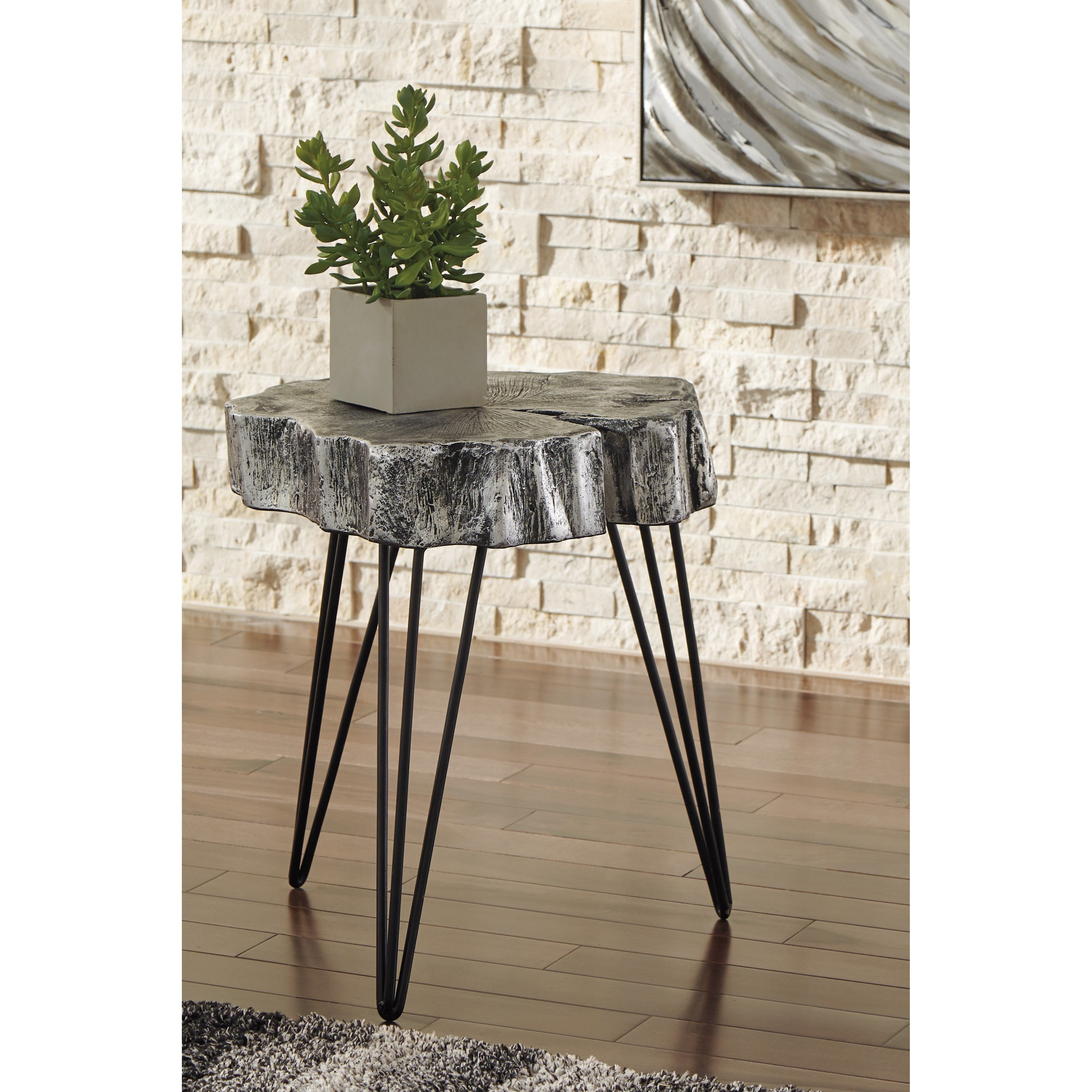 antique silver finish wood stump style accent table with hairpin products signature design ashley color dellman leg legs black iron circular industrial small chest cabinet ethan