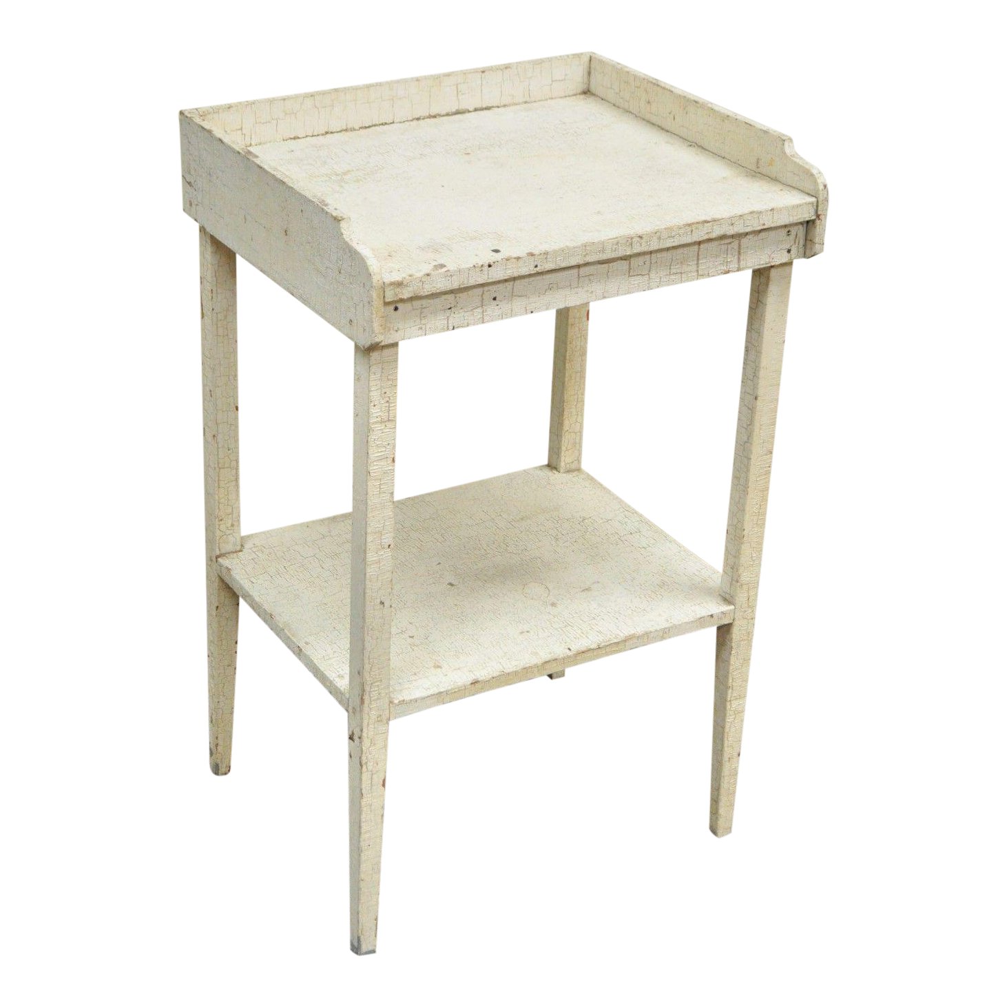 antique white distress painted pine tier accent side table rustic primitive wood chairish trestle dining basket coffee cherry end tables with drawer koncept lighting round