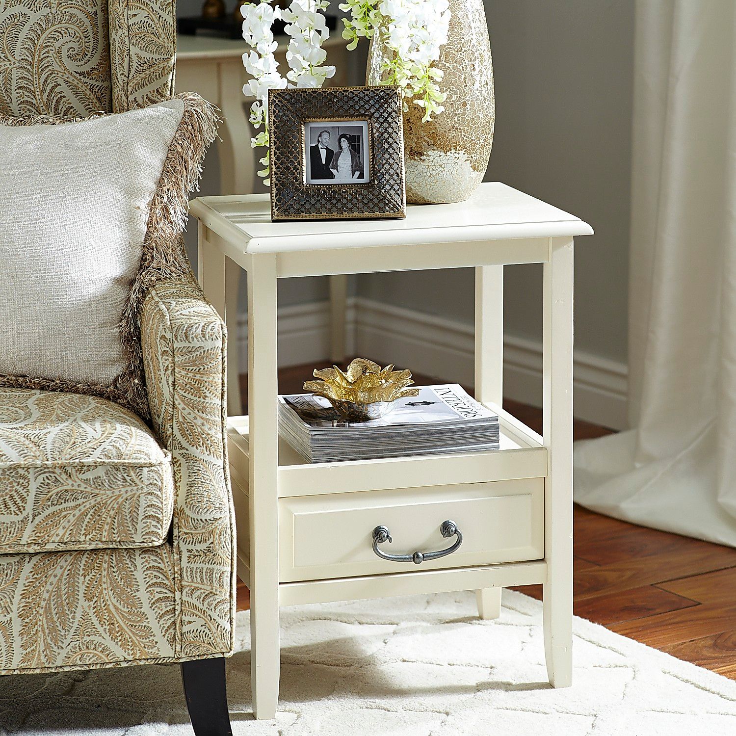 anywhere antique white end table with pull handles pier imports one accent verizon ellipsis wicker furniture set clearance metal patio tables pool covers bunnings frame black