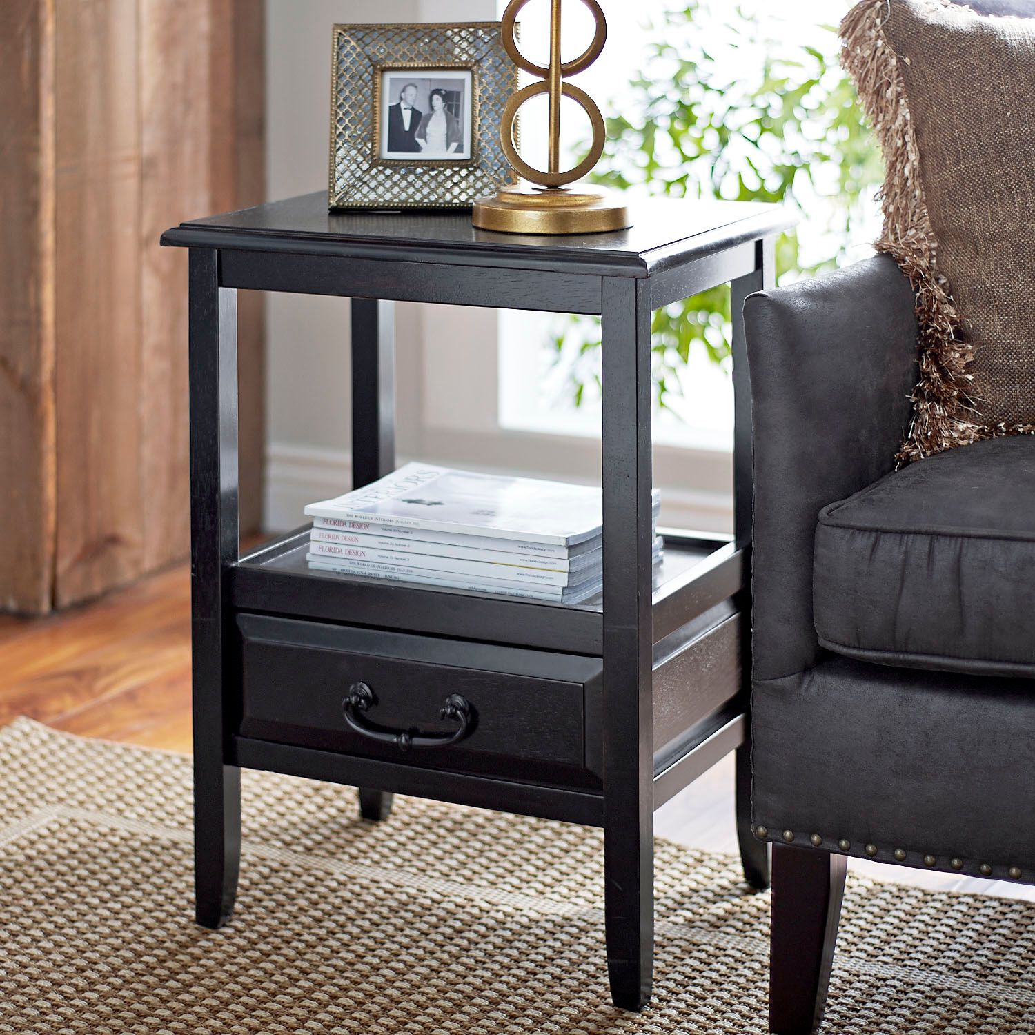 anywhere rubbed black end table with pull handles pier imports one accent yellow target verizon ellipsis metal frame pottery barn white dishes patio furniture side pool covers