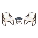 aosom outsunny piece outdoor rattan wicker patio accent table rocking chair set with tempered glass round dining and chairs tall pub small lamps for kitchen antique battery 150x150