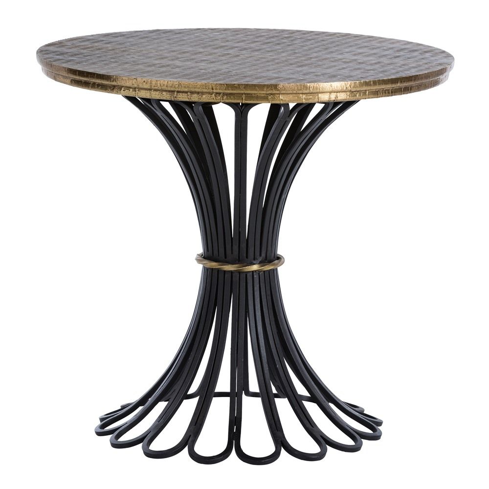 arteriors draco accent table round dia black looped pedestal base gold finish belt white antique brass top darkfinish ceramic outdoor side rustic wood wicker coffee homes half