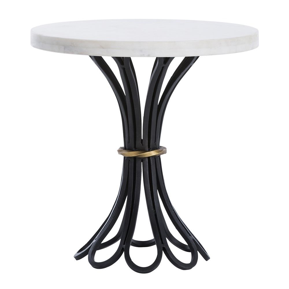 arteriors draco accent table round dia black looped pedestal base gold finish belt white marble top mirrored whole lamp shades mosaic patio side console behind sofa pier small