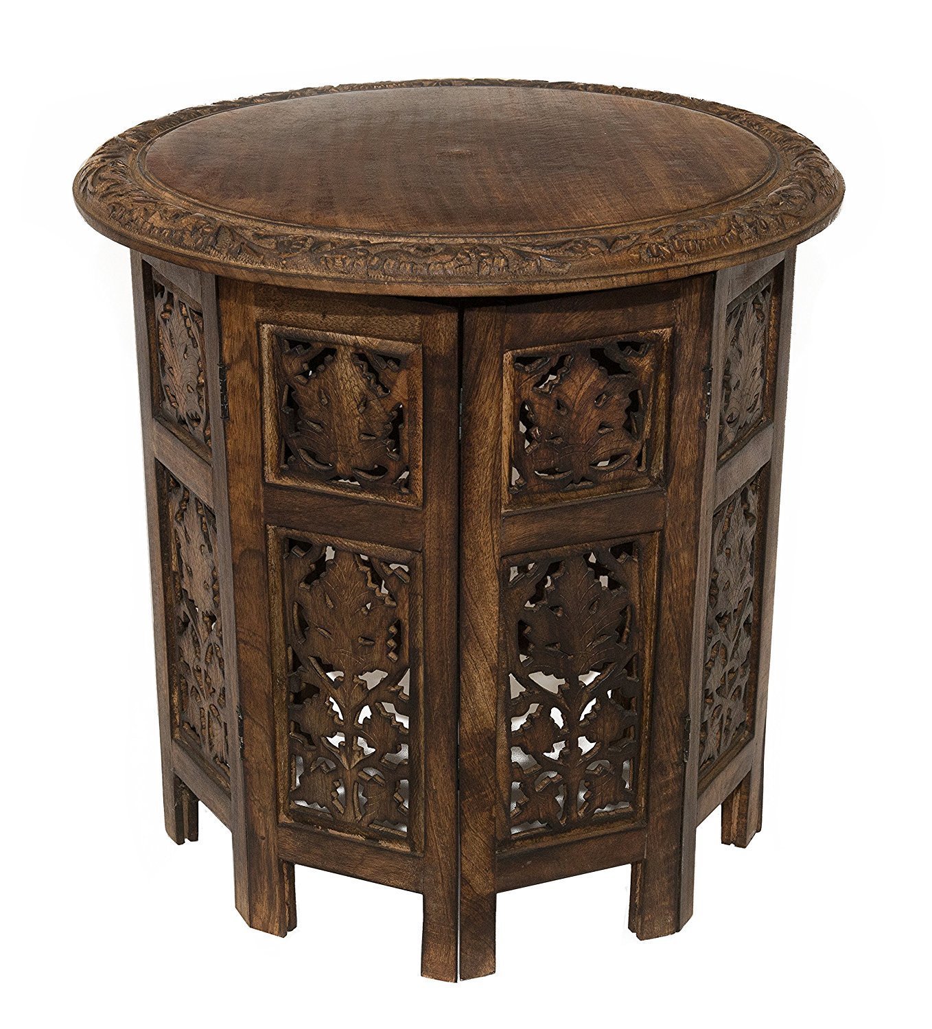 artesia solid wood hand carved rajasthan folding accent sheesham table coffee inch round top high brown kitchen dining small floor cabinet gold center victorian furniture bayside