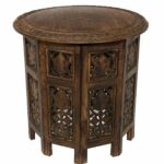 artesia solid wood hand carved rajasthan folding accent table brown coffee inch round top high kitchen dining unfinished legs bedside charging station low glass white sofa side 150x150