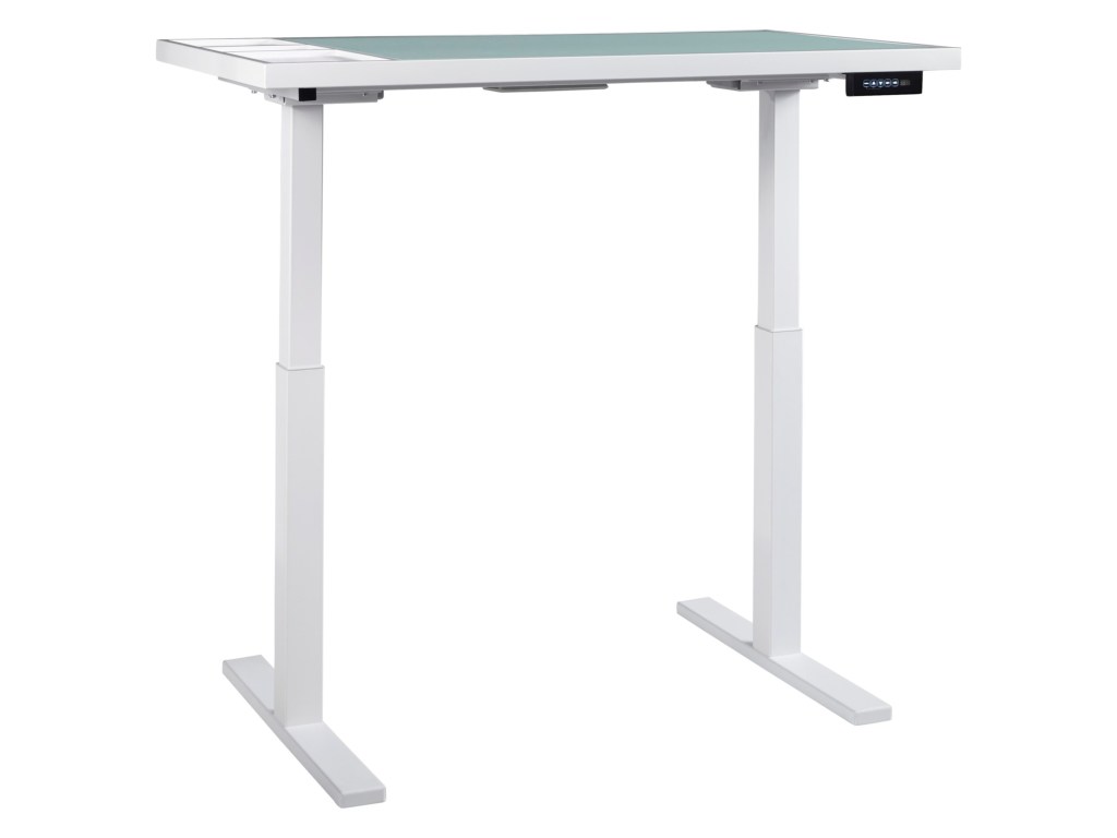 ashley signature design baraga white finish standing desk products color adjustable height accent table with electric powered lift shuffleboard wax end wooden patio set twins