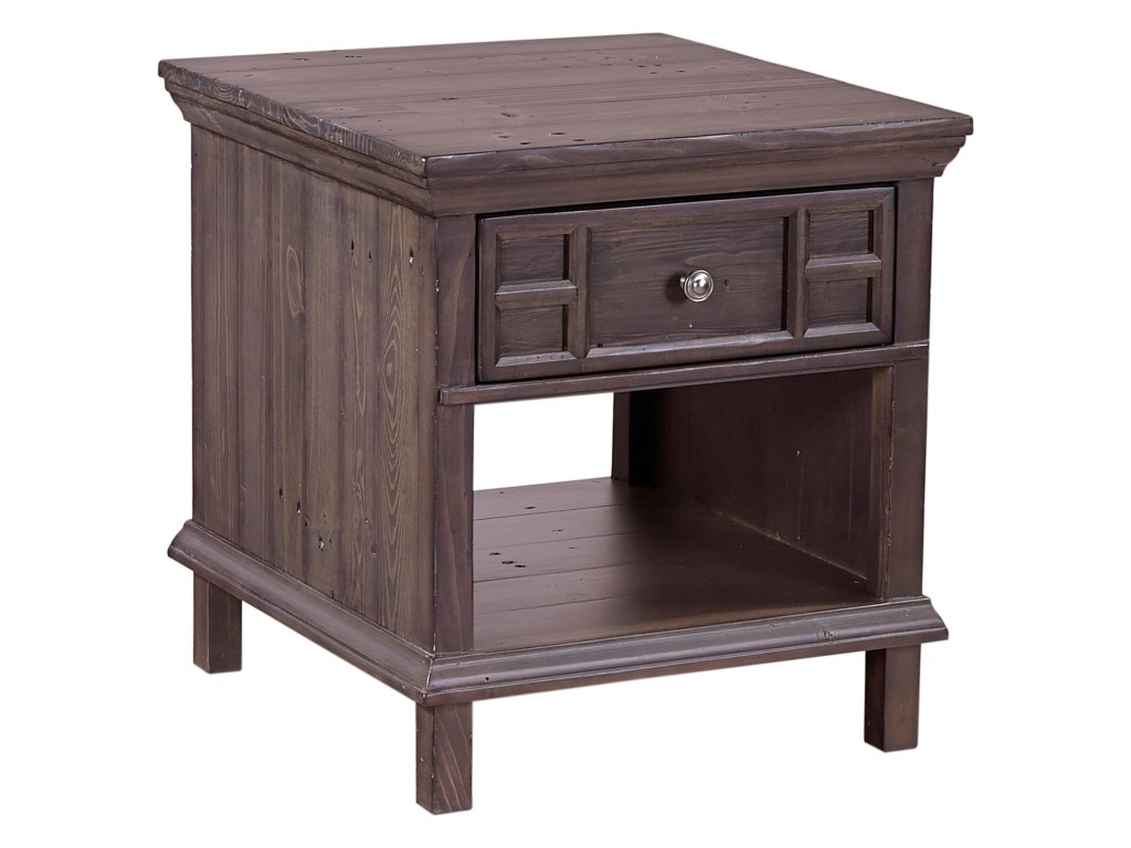 aspenhome preferences shi end table with drawer and shelf products color wood one accent threshold gill brothers furniture tables wooden bar abacus lamp silver mirrored nightstand