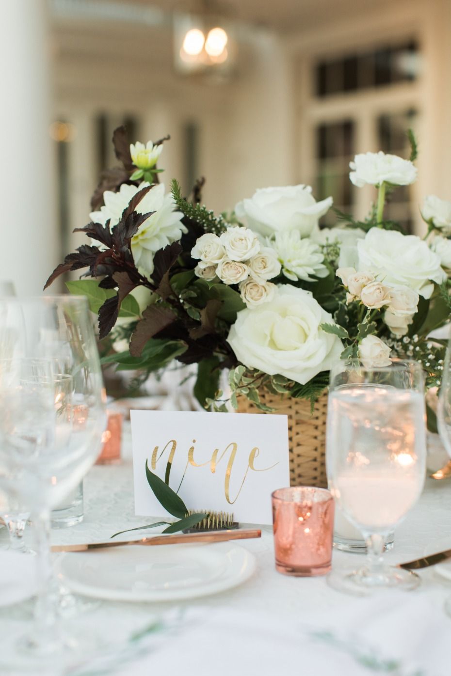 attractive contemporary centerpiece elegant and private country club wedding with white bloom rose gold accent for dining table coffee christma floral room vintage inch percussion