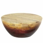 avani coffee table renie and stacey living room mango wood drum accent simple sculptural our exotic makes hand hewn each piece constructed richly grained strips that copper marble 150x150
