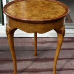 baker furniture queen anne burl burled walnut wood round end side accent table small square glass coffee and sets large drop leaf dining mid century parker wagon wheel behind sofa 150x150
