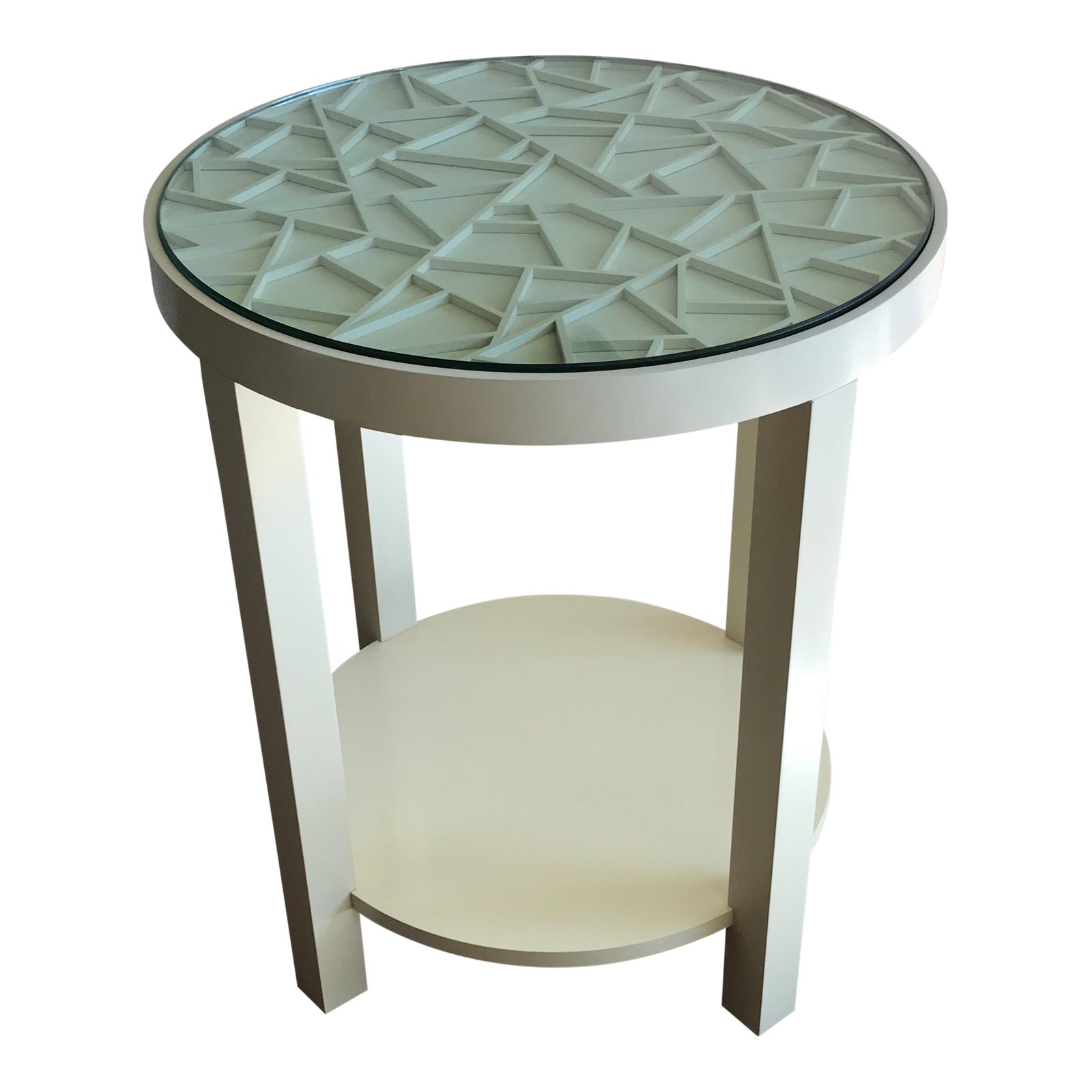 baker furniture round off white with glass top accent table chairish and chairs for small spaces gray inch nightstand dale tiffany amber mosaic lamp wood iron coffee french
