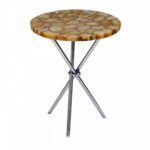 banded brown agate side table round with chrome finished legs accent sun garden umbrella tiffany pond lily lamp large tilting patio pottery barn coffee solid wood end drawer ethan 150x150