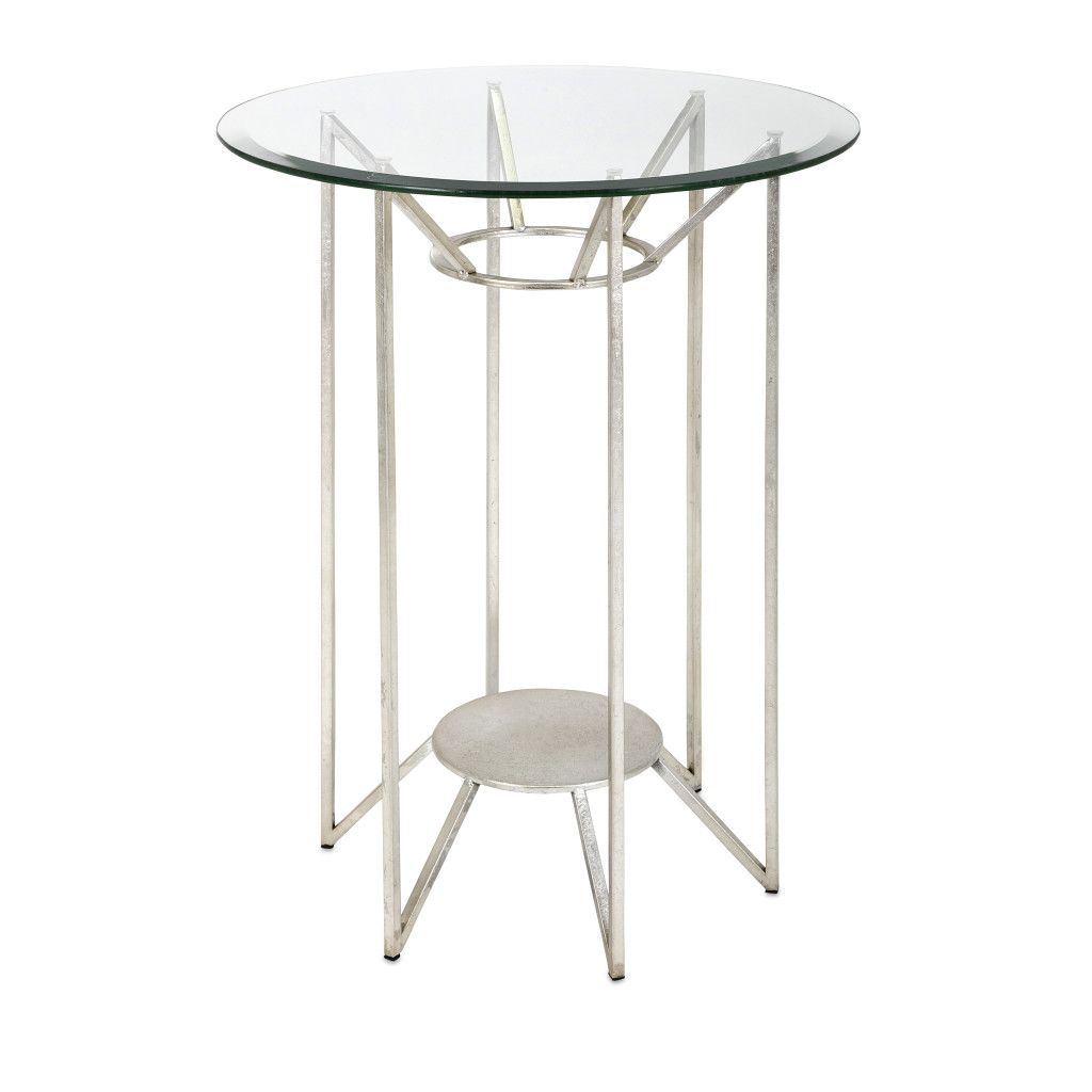 bedmister side table this modern round accent features clear glass top and mid century style base silver finish pottery barn trunk large rectangular patio cover hobby lobby