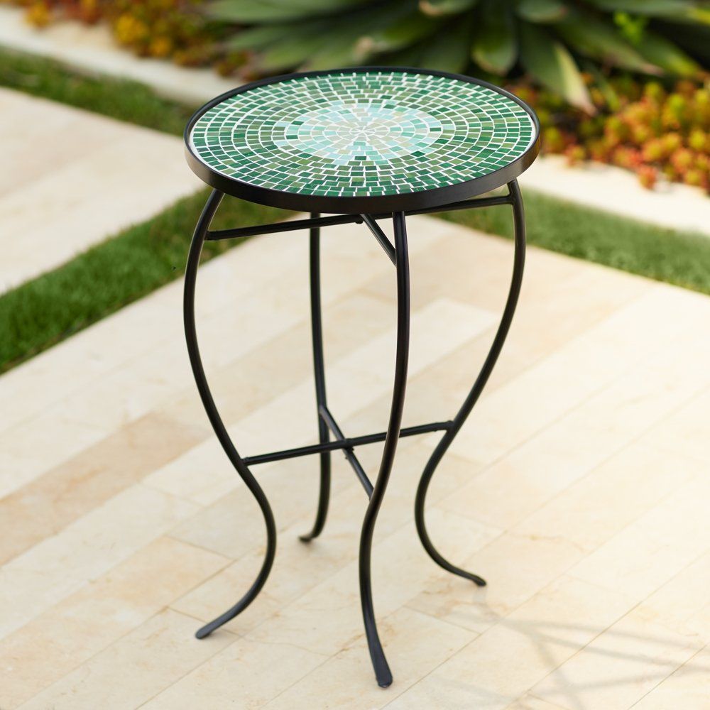 bella green mosaic outdoor accent table square gold end outside grills nesting dining and chairs round tablecloth contemporary lamps white wicker coffee pier one mirrored