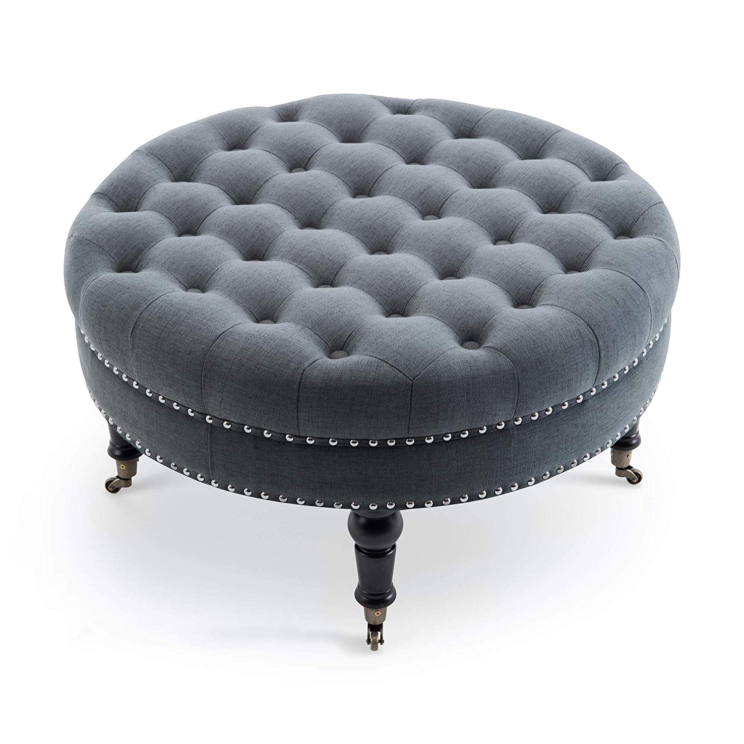 belleze inch round tufted linen ott large cqwsuiml sasha accent table footstool cocktail with caster gray kitchen dining side shelf lamp and light lighting lamps razer ouroboros