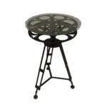 benzara black and clear tripod base metal accent table with glass console tables top unfinished furniture diy counter height outdoor parasol pier area rugs purple lamp shade round 150x150
