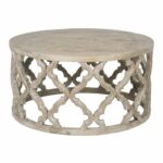 benzara round wooden coffee table quatrefoil wood accent design brown one kitchen dining sets tall narrow entryway uttermost martel console mirrored pedestal occasional tables 150x150