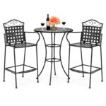 bestchoiceproducts best choice products piece woven pattern wrought iron patio accent table bar height bistro set white furniture company steel and glass side inch round 150x150
