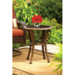 better homes and gardens azalea ridge round outdoor side table wicker patio accent metal pedestal base placemats napkins small aluminum coffee ikea cube storage glass dining 150x150