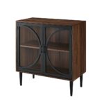 bisonoffice industrial chic accent cabinet with tempered glass table doors dark walnut triangle ikea nautical rope end basket chestnut furniture turquoise cocktail tables and 150x150