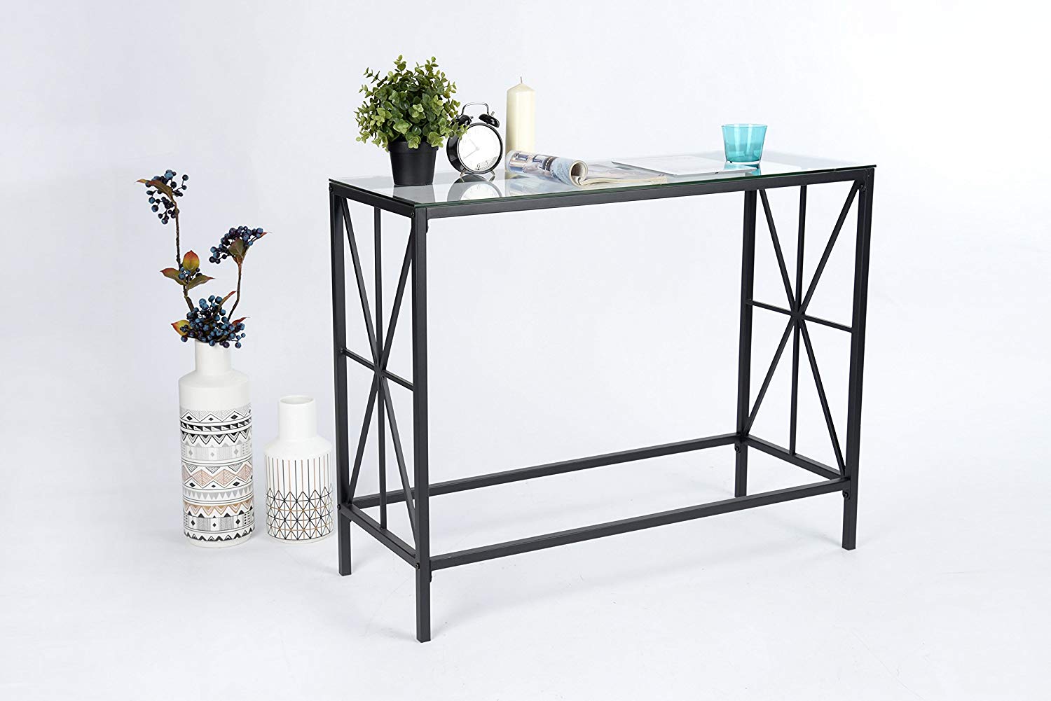black metal frame clear tempered glass design chrome accent console sofa table with shelf kitchen dining uma kmart diy coffee mini lamps floral lamp grey nest tables laminate