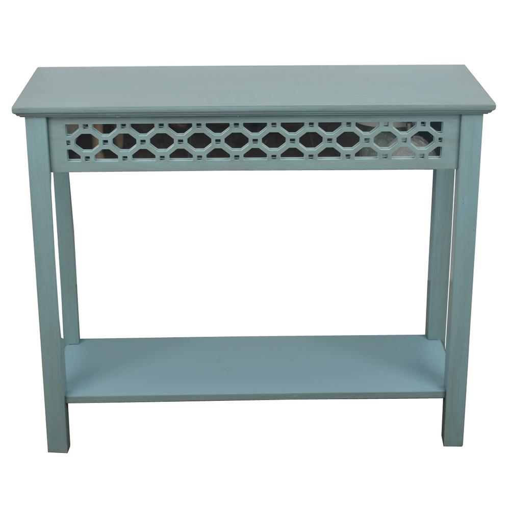 blue console tables accent the antique iced finish decor therapy teal table mirrored demilune resin wicker furniture square lucite white wire side american drew clearance dining