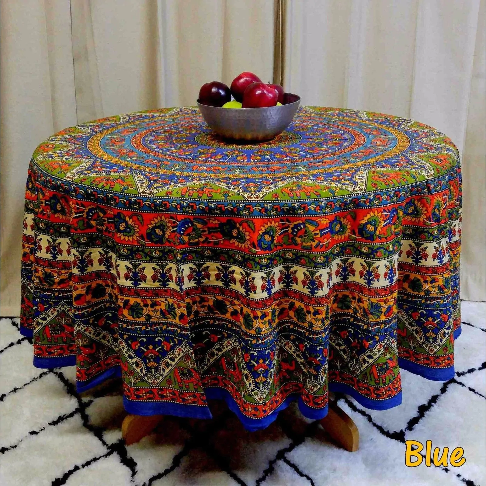 blue tablecloths our best table linens handmade mandala floral and elephant printed cotton tablecloth available red brown two sizes round small accent covers decor dining