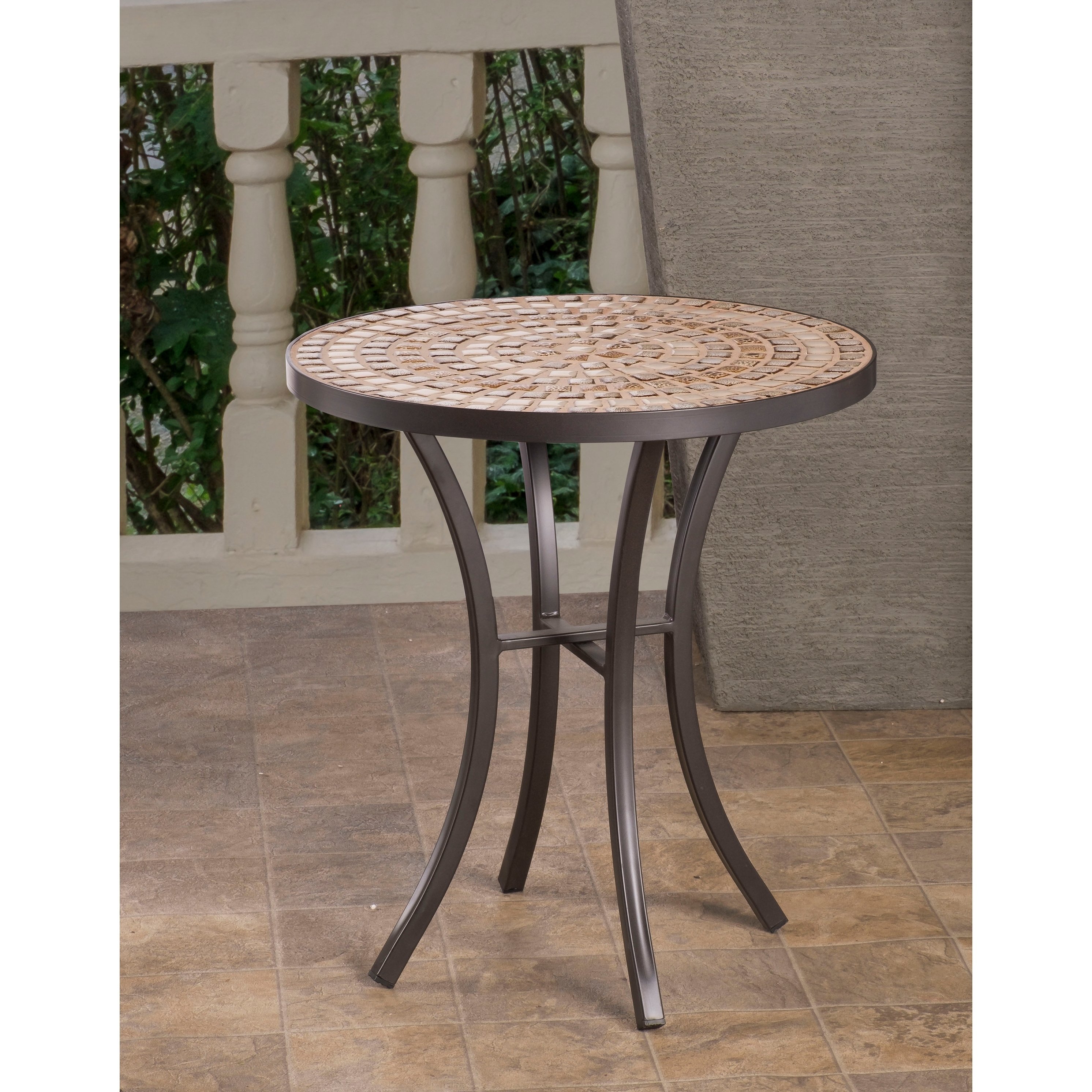 boracay beige ceramic and wrought iron inch round mosaic outdoor side table with tile top base accent free shipping today dining room sets lucite coffee white runner west elm best