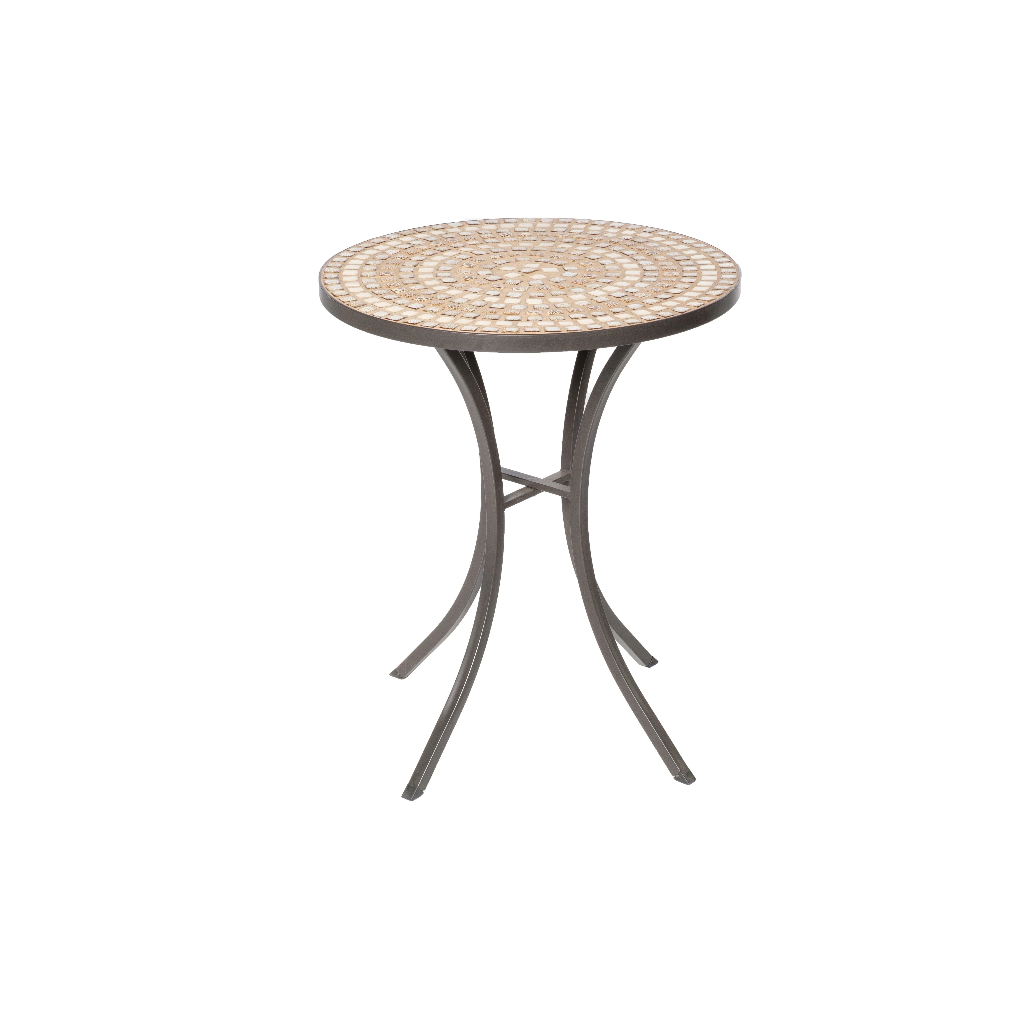 boracay beige ceramic and wrought iron inch round mosaic outdoor side table with tile top base free shipping today elephant end tables glass ikea cube storage unit homesense