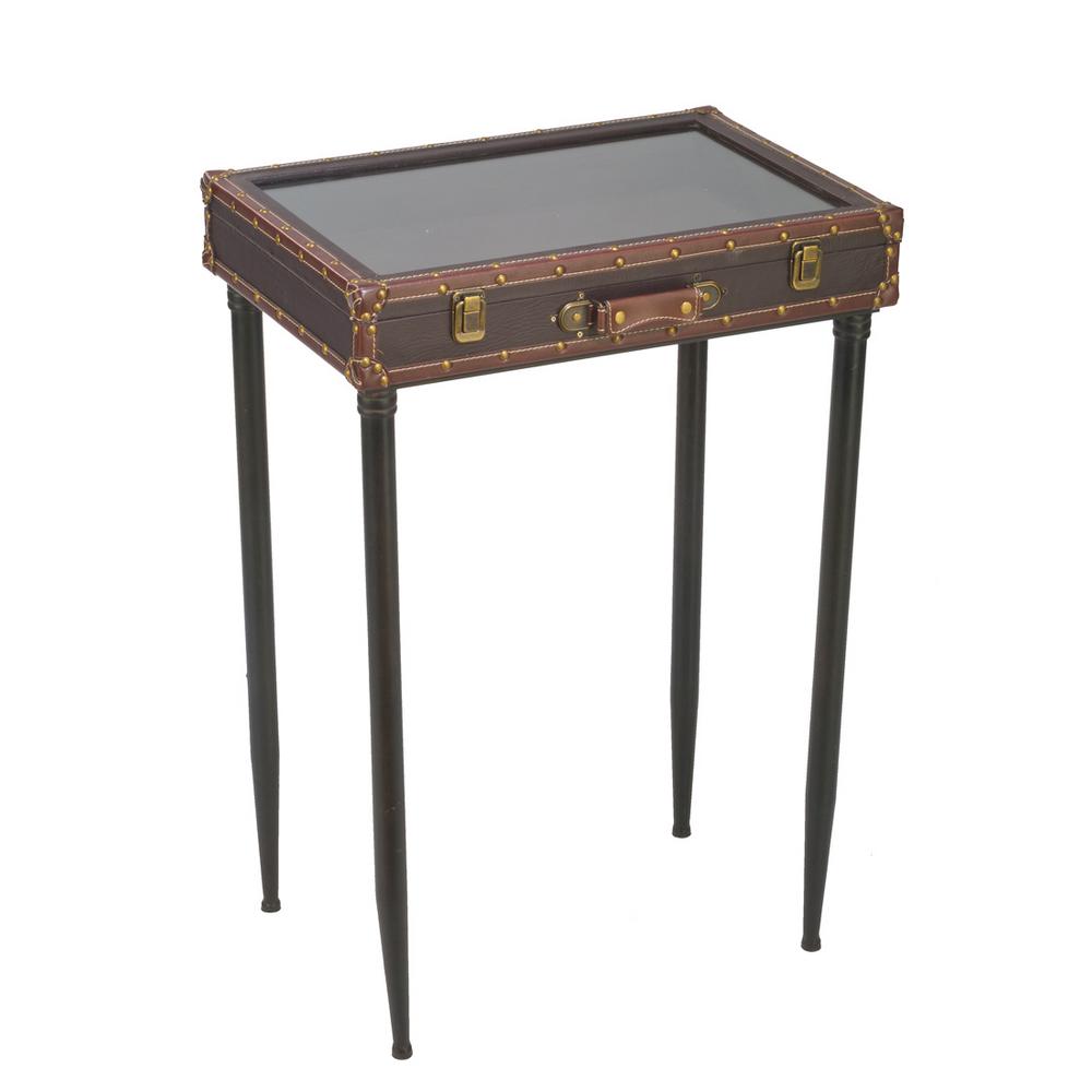 brown glass top suitcase accent table the end tables pottery barn pedestal side modern style lamps metal wood bedside dining room decor woodard furniture rattan drum target patio