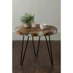 brown round teakwood accent table living room decor east main wellton teak product information coffee with wheels threshold wood and metal ethan allen small acrylic console gold 150x150
