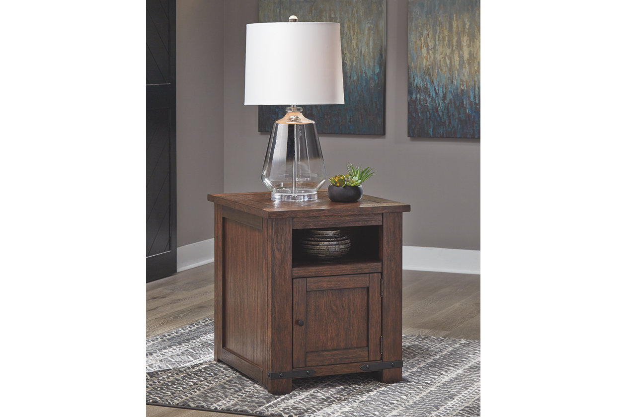 budmore end table with usb ports ashley furniture home crop accent centrepiece living room cabinets and chests wood frame mirror battery operated lights lamps black console