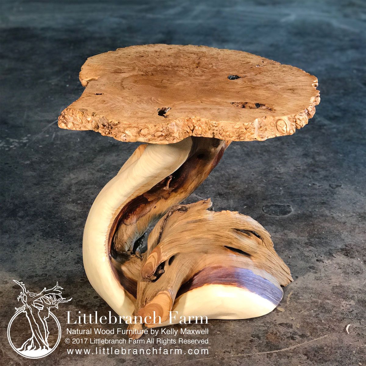 burl wood maple and juniper end table endtable accent woodslab accenttable livingroom rusticfurniture handcrafted rustichomedecor antique round coffee door stopper laptop steel