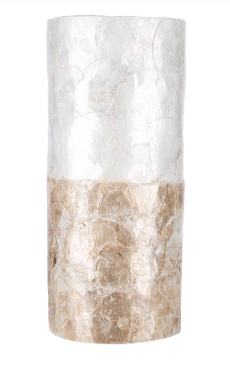 capiz shell uplight accent table lamp mermaid beach and nautical lamps features shells cylindrical form accented beige brown white colors place bulb inside display your indoor