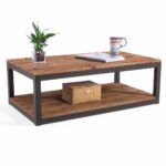 care royal vintage industrial farmhouse coffee rustic reclaimed wood accent tables table cocktail with storage open shelf for living room natural solid wine bar cabinet chrome 150x150