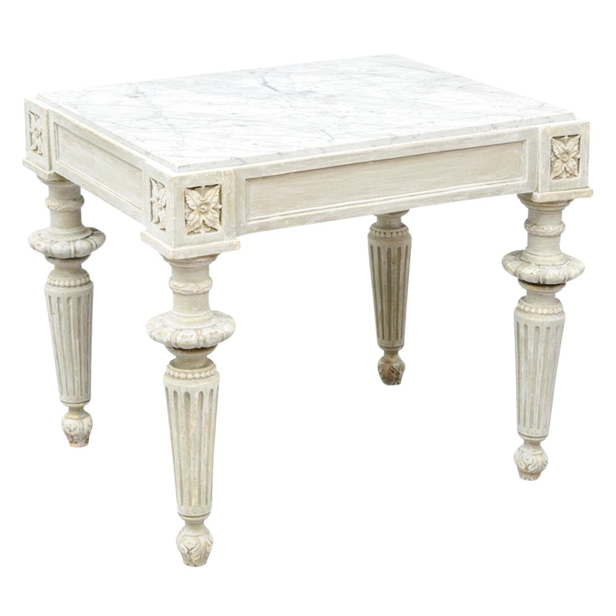 carved wood louis xvi style accent table with white marble top cardboard wooden stacking tables grey side teak cream colored nightstand foldable trestle off distressed coffee